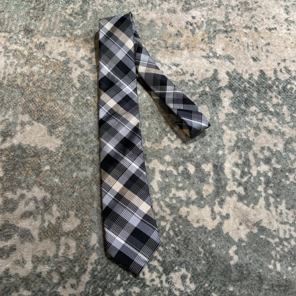Pronto Uomo NEW Necktie Gray Plaid 3"